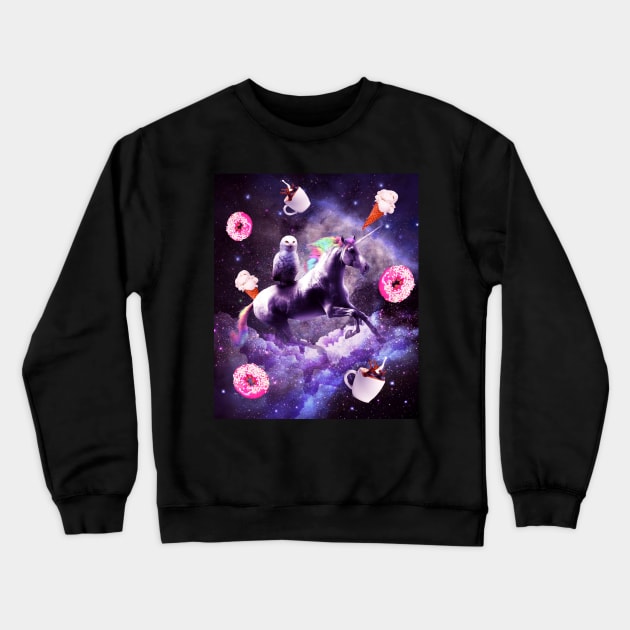 Outer Space Owl Riding Unicorn - Donut Crewneck Sweatshirt by Random Galaxy